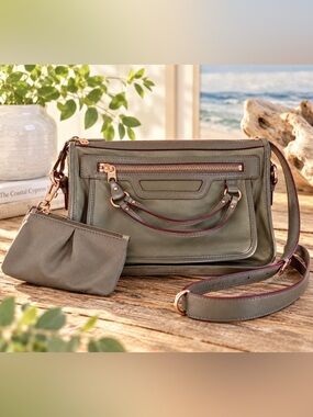 MZ Wallace Gina Toffee Twill Crossbody Shoulder Bag Rose Gold